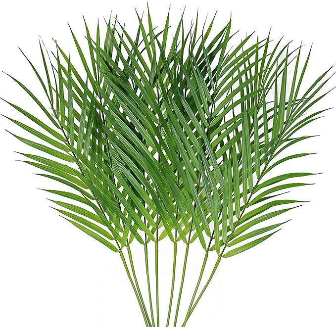 8 Pcs Artificial Areca Palm Leaves Stems Faux Palm Leaf Greenery Tropical Palm Tree Leaves Plants... | Amazon (US)