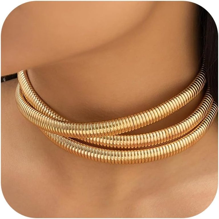 Chunky Gold Necklace For Women Statement Chunky Choker Necklace Thick Snake Chain Collar Torque L... | Walmart (US)