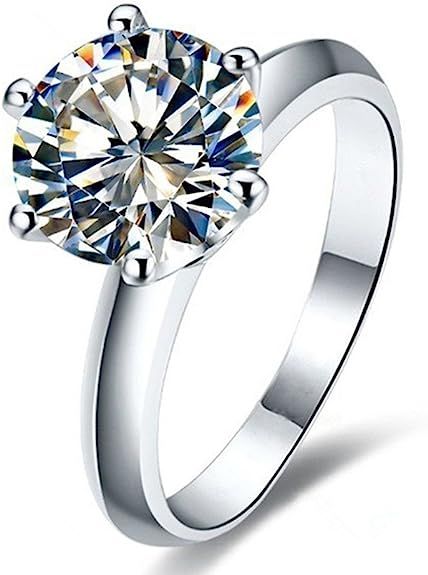 AINUOSHI 2 Ct CZ Solitaire Engagement Ring Sterling Silver Cubic Zirconia White Gold Plated Anniv... | Amazon (US)