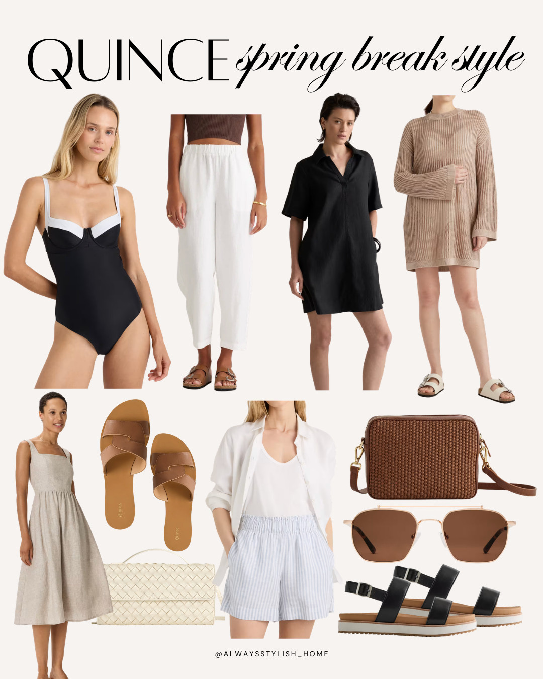 Spring break outfit ideas featuring Quince spring fashion pieces 🤍 neutral vacation outfits, effortless resort wear, chic travel outfits, capsule wardrobe staples, elevated basics, breathable linen sets, lightweight dresses, European summer style, beach vacation looks, minimalist spring outfits, affordable luxury fashion, classic coastal style, mid-size friendly spring outfits, versatile packing pieces, warm weather outfit inspo ✨🌴 

 #LTKSeasonal #LTKSwim #LTKTravel