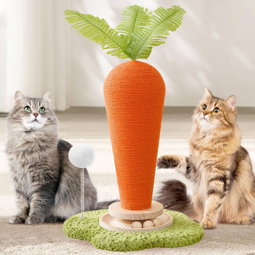 Cute Cat Scratching Post, Carrot Cat Scratcher Post with Durable Natural Wooden Turntable Toy and... | Amazon (US)
