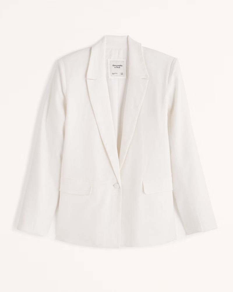 Women's Linen-Blend Single-Breasted Blazer | Women's | Abercrombie.com | Abercrombie & Fitch (US)