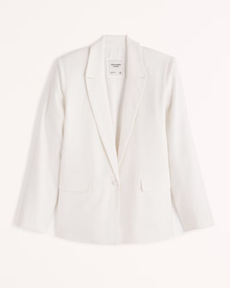 Abercrombie & Fitch Women's Linen-Blend Single-Breasted Blazer in White - Size M | Abercrombie & Fitch (US)