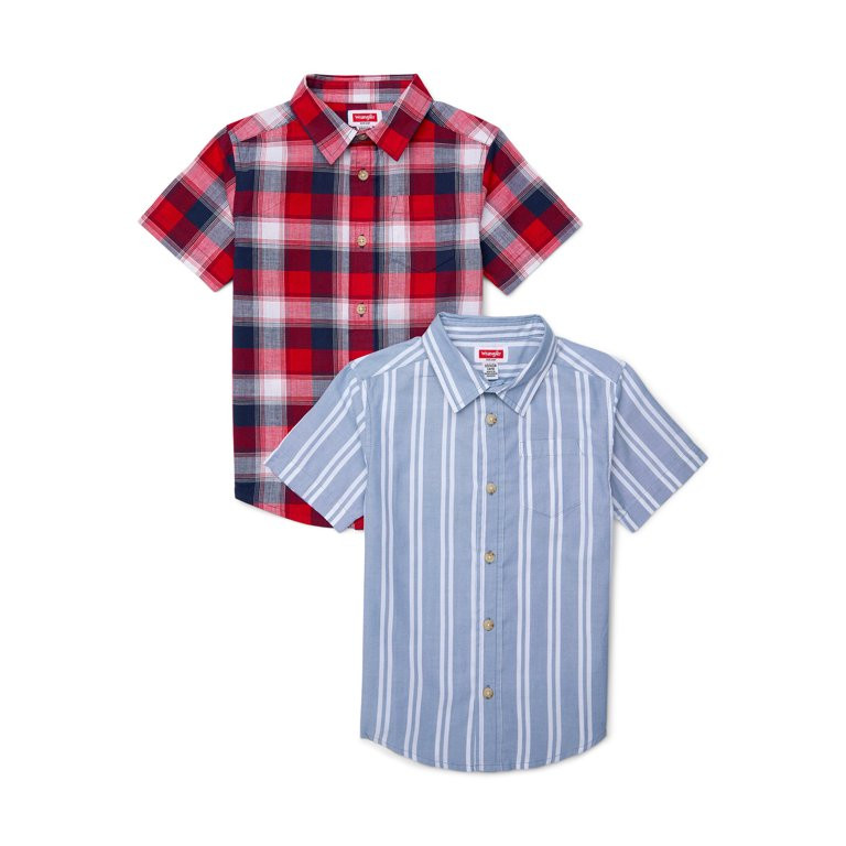 Wrangler Boys Cotton Short-Sleeve Button-Up Shirt, 2-Pack, Sizes 4-18 & Husky | Walmart (US)