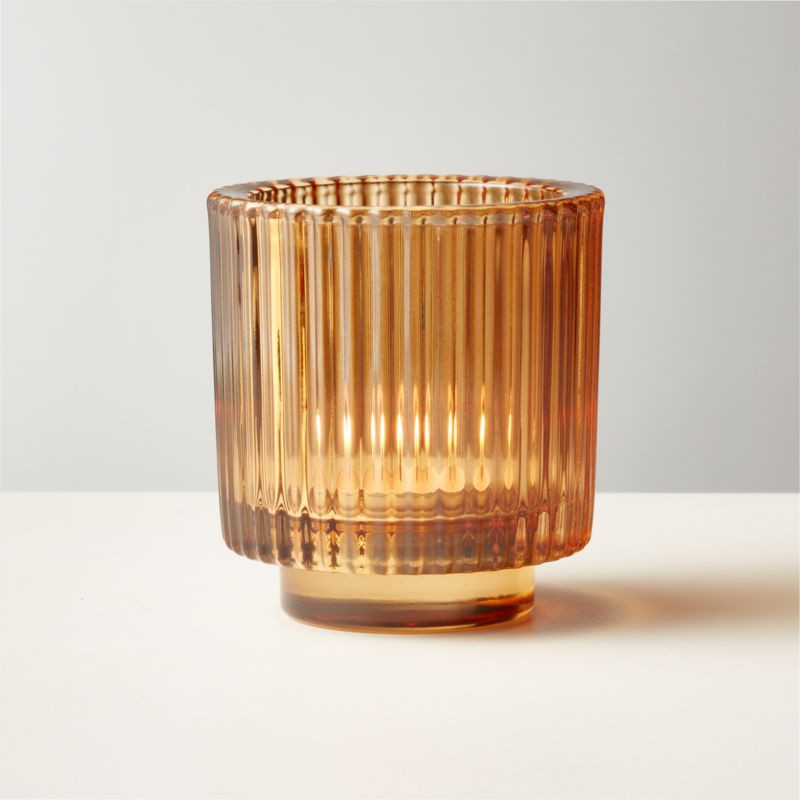 Ezra Amber Glass Tealight Candle Holder | CB2