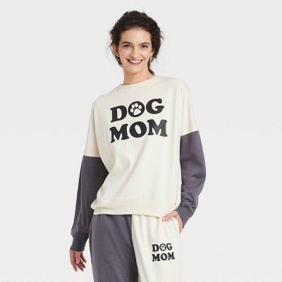 Women's Dog Mom Colorblock Graphic Sweatshirt - Off-White/Gray | Target