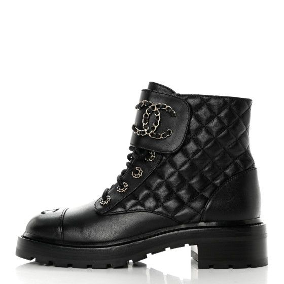 Shiny Lambskin Quilted Lace Up Combat Boots 39 Black | FASHIONPHILE (US)