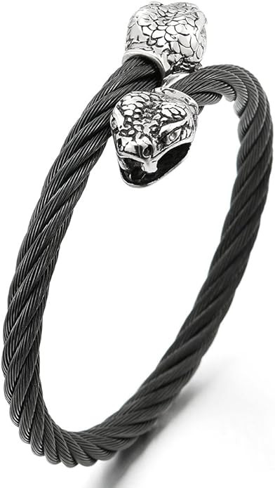 Mens Snake Bangle Stainless Steel Twisted Cable Cuff Bracelet Silver Color with Cubic Zirconia | Amazon (US)