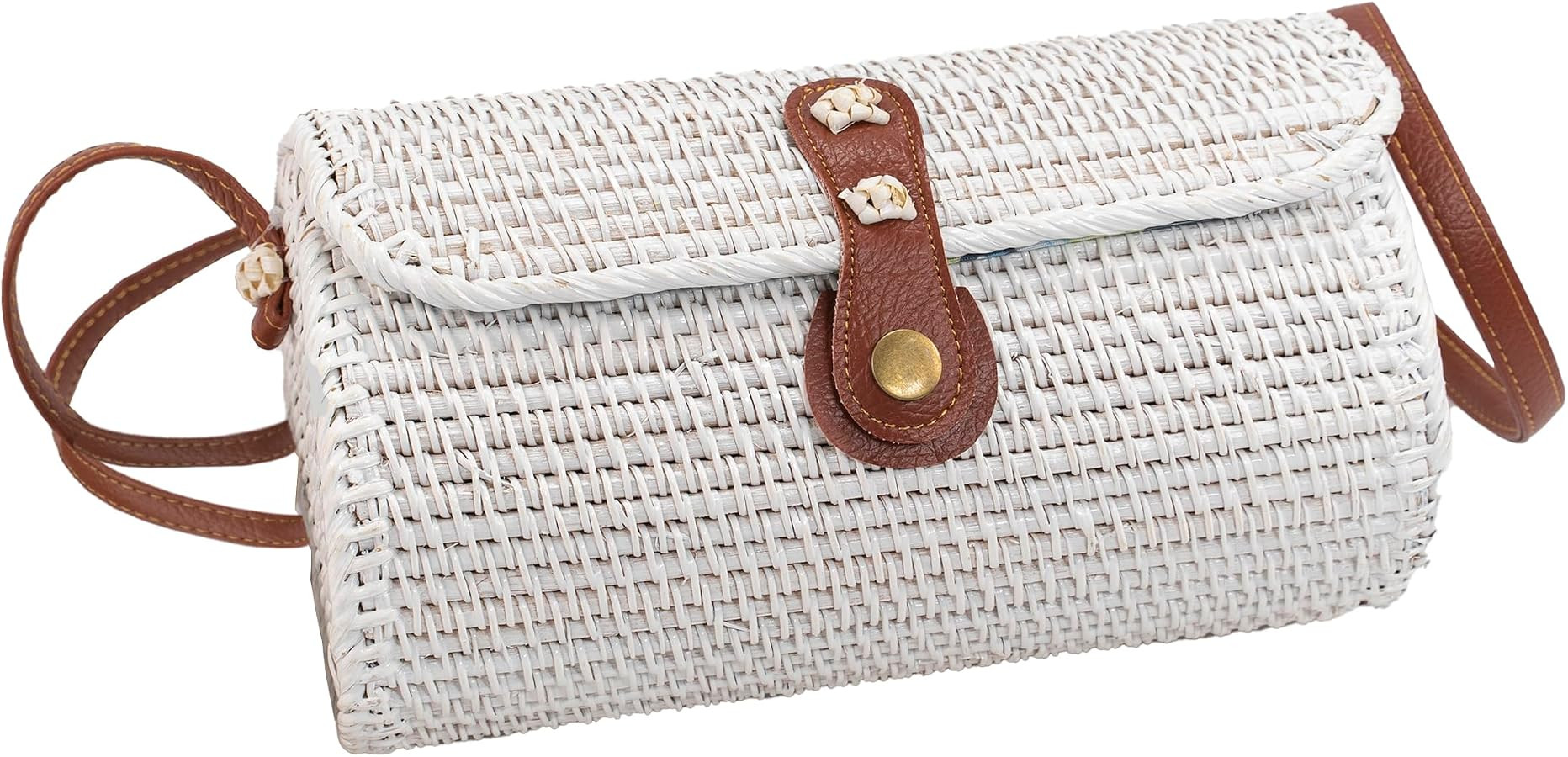 Beach Bag for Women Crossbody Purse Rattan Handwoven, White(small) | Amazon (UK)