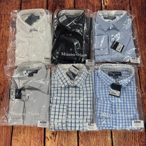 Mizzen Main Mens Button Down Leeward Shirt Size M Blue Plaid Trim Fit No Tuck | eBay US