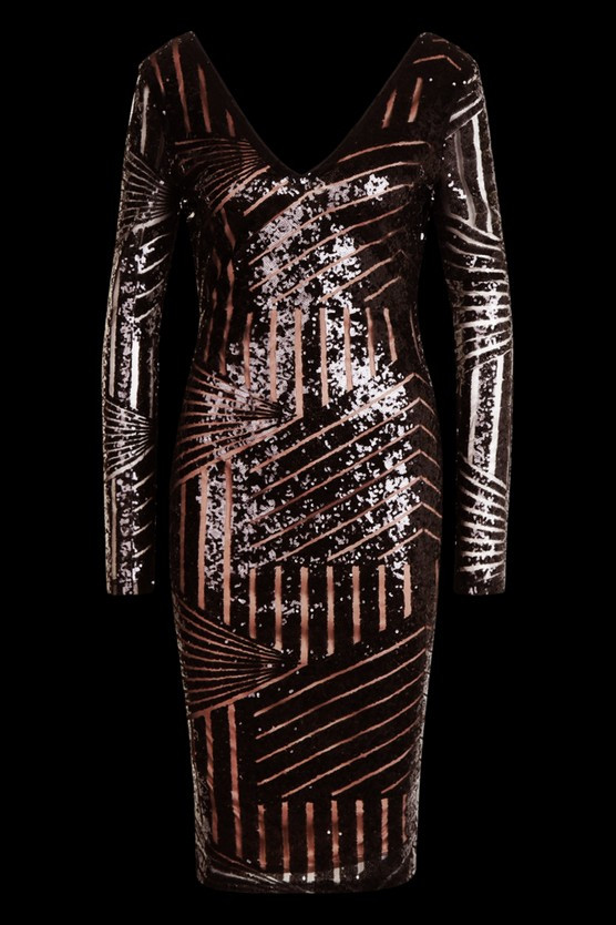 Sequin And Mesh Plunge Christmas Party Dress | Boohoo.com (US & CA)