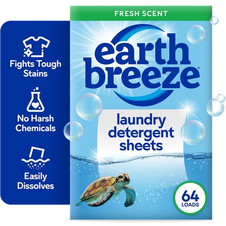 Earth Breeze Laundry Detergent Sheets, Fresh Scent Eco Sheets, 32 Count, 64 Loads | Walmart (US)