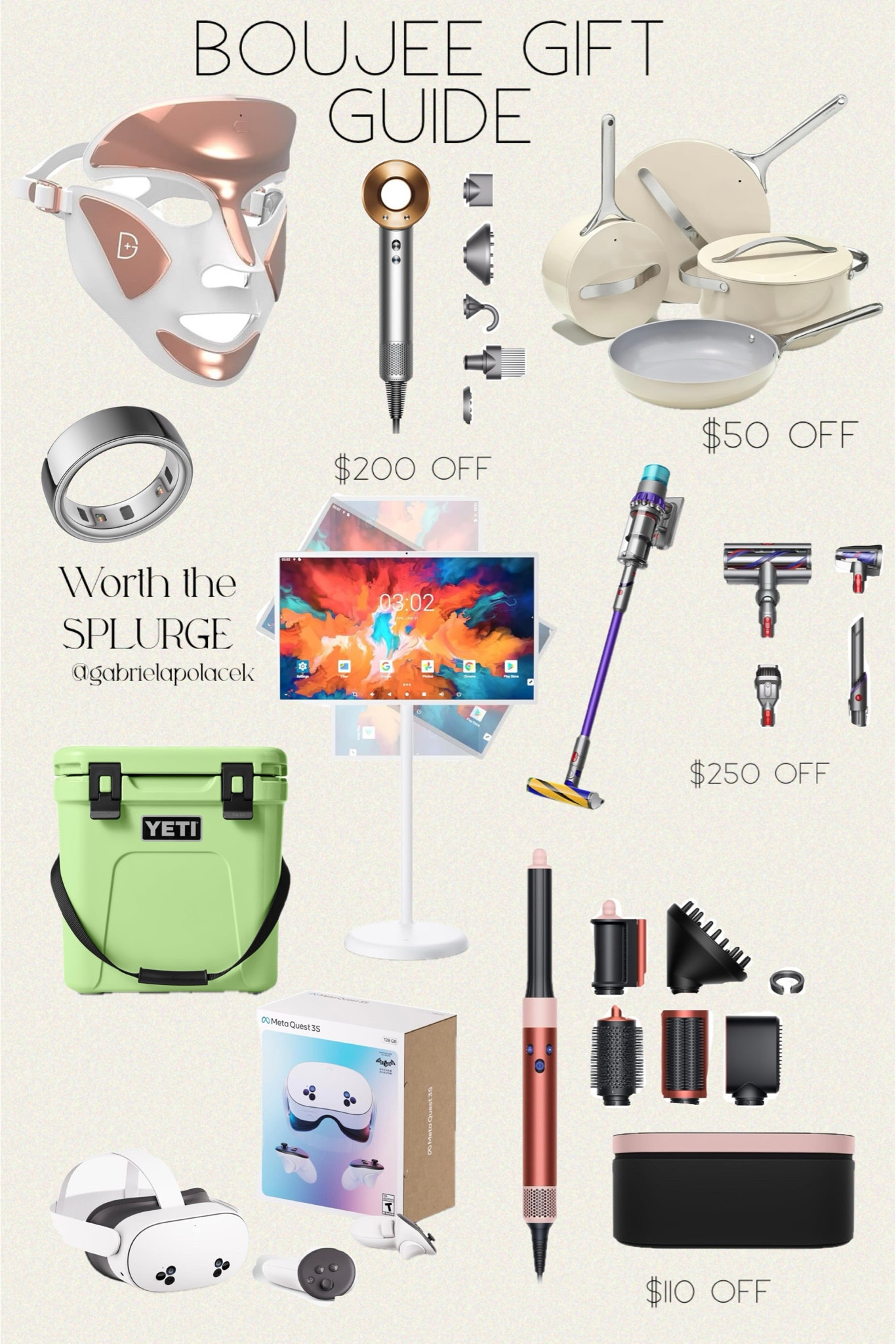 Boujee Christmas Gift Guide

Dr Dennis Gross DRx SpectraLite Dpl FaceWare Pro | Our Place Perfect Pot - 5.5 Qt. Nonstick Ceramic Sauce Pan | Meta Quest 3S 128GB | Dyson Airwrap | Oura Ring 4 | Caraway Nonstick Ceramic Cookware Set (12 Piece) |  Fiteye 32-Inch Portable TV with Incell Touch Screen | Dyson Gen5detect Cordless Vacuum Cleaner, Purple/Purple, Large | Dyson Supersonic™ Hair Dryer
| Apple Watch 


#LTKSaleAlert #LTKGiftGuide #LTKHoliday