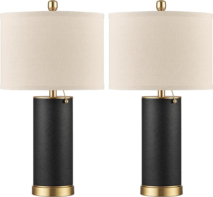 23.4" Black PU Leather Table Lamps for Living Room Set of 2, E26 Socket LED Modern Home Decor Fab... | Amazon (US)