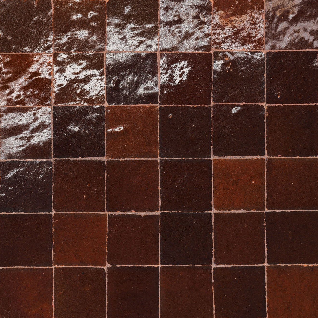 Zagora 2" x 2" Glossy Zellige Mosaic Tile in Maroon | Bedrosians Tile and Stone