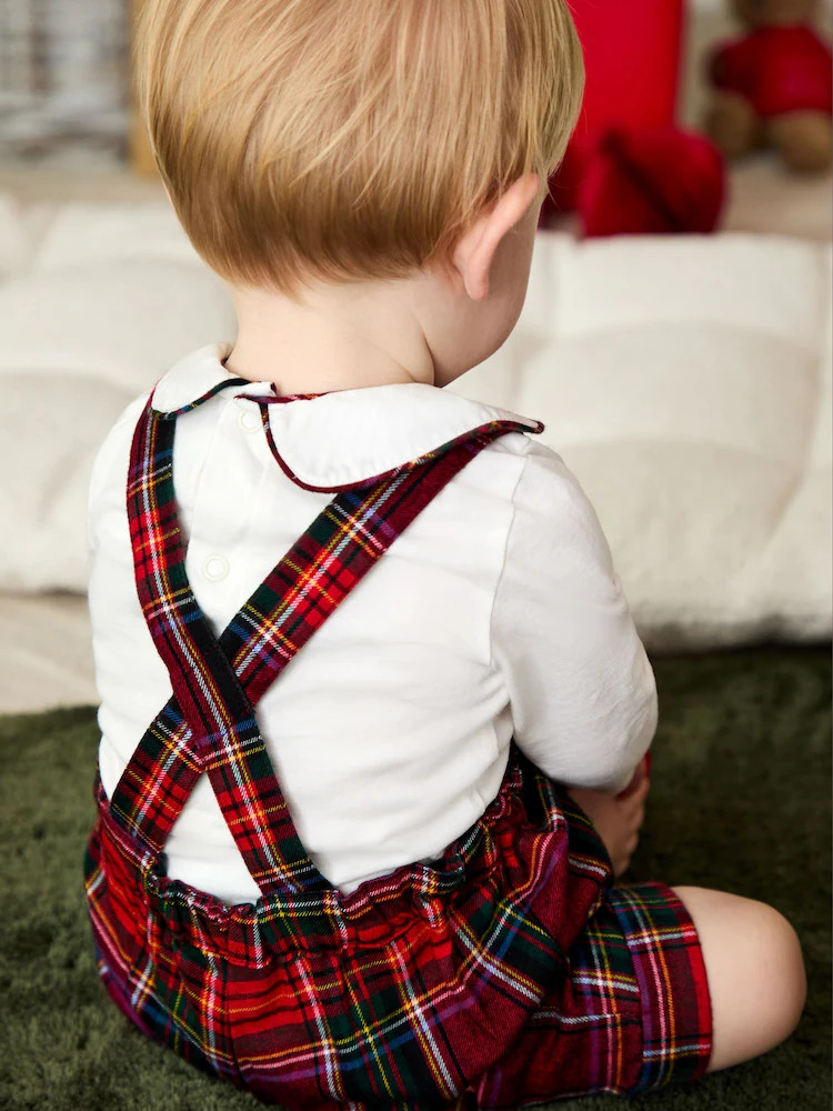 JoJo Maman Bébé Red Tartan Dungarees & Top Set | Next AU