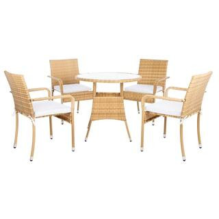 SAFAVIEH Laina Natural 5-Piece Wicker Outdoor Dining Set with White Cushions PAT7703D-2BX - The H... | The Home Depot