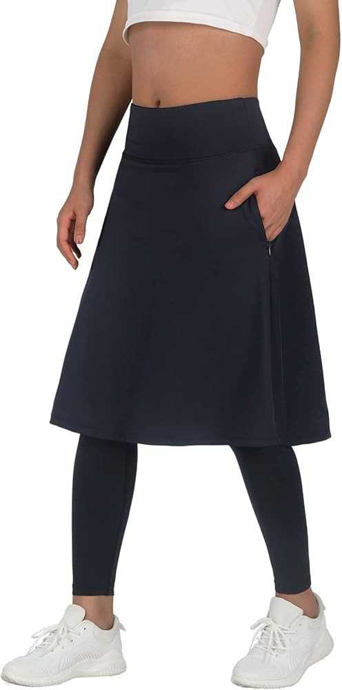 ANIVIVO Women Long Knee Length Skirt with Full Leggings,Skirted Leggings with High Waisted Zipper... | Amazon (US)