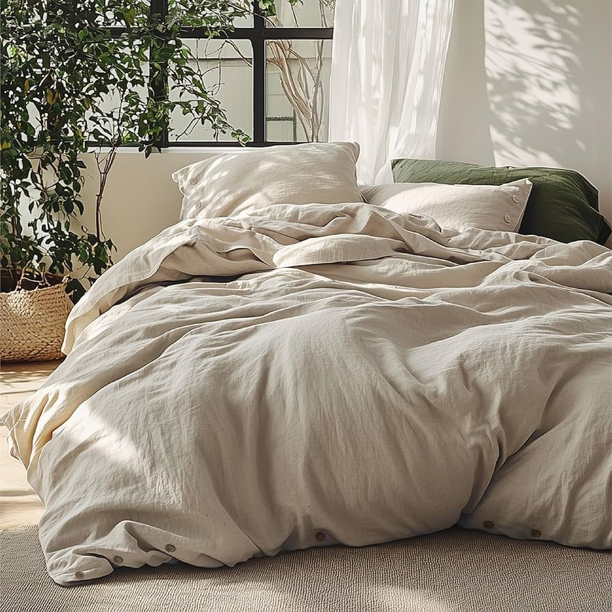 Bedsure Linen Duvet Cover Queen Size - Linen Cotton Blend Bedding Set, Soft & Cozy, 3 Pieces, 1 D... | Amazon (US)