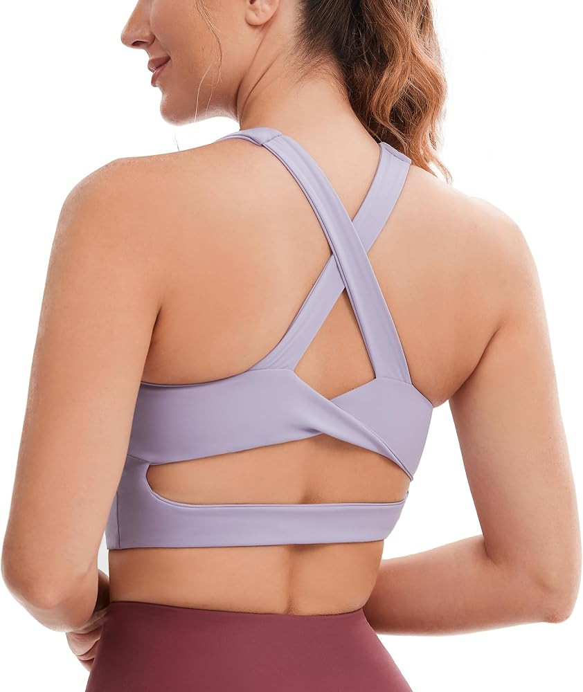 Sports Bras for Women Criss-Cross Back Padded Workout Tank Tops Medium Support Crop Tops for Wome... | Amazon (US)