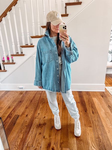 Running errands outfit. Headed out in the Jeep in my Aerie sweats and an oversized denim shirt. Hat is from Amazon  

#LTKfindsunder50 #LTKfitness #LTKsalealert