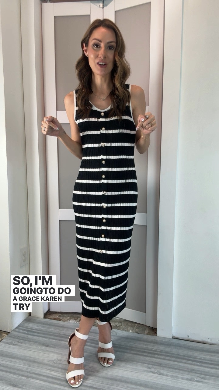 Promo code: OKTYUO63 for 25% off of dress. Plus they have a coupon for 5% off and an additional 30% off for prime day making it $18.12 after the discount! This dress is so good! I also have it in blush but this black and white is a year round piece. I’m a succor for a fitted maxi dress and this one is a flattering fit and has cute button detail. The buttons are non-working so just for decor but so pretty! The material is such good quality which makes for a flattering look and fit. I’m wearing a small and you can size down if in between. I also love the placement of the v-neck! Such a cute look for brunch, vacation, cruise, or dress it down with some flats for an everyday look.  I am 5’4” for length reference. 


#LTKVideo #LTKFindsUnder50 #LTKSaleAlert