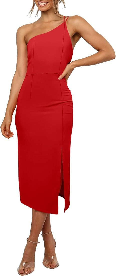 ANRABESS Women's 2023 Summer Sleeveless One Shoulder Spaghetti Strap Backless Bodycon Slit Cockta... | Amazon (US)