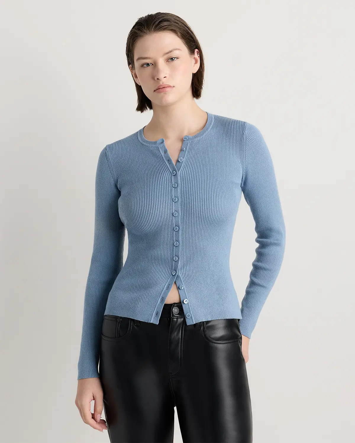 Cotton Cashmere Fitted Ribbed Cardigan | Quince