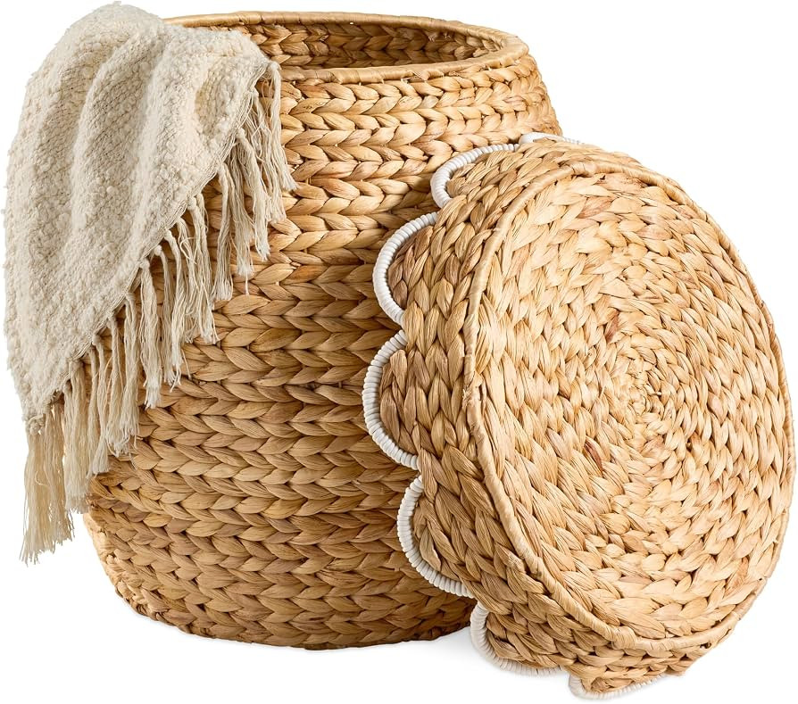 Best Choice Products Scalloped Multipurpose Hyacinth Storage Basket, Plant D\u00e9cor, Handwoven ... | Amazon (US)