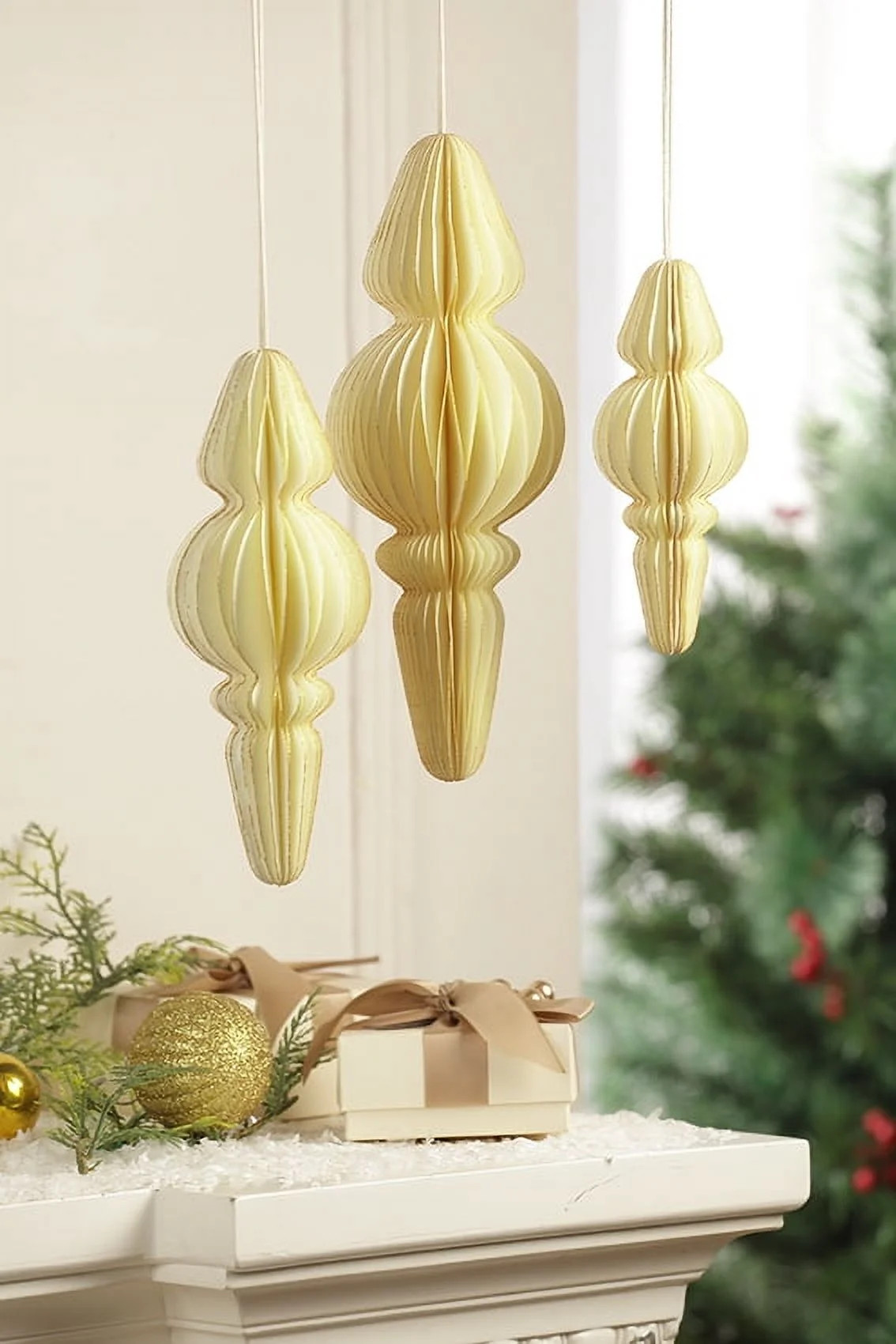 3 Count Beige Paper Finial Christmas Ornaments, by Holiday Time | Walmart (US)
