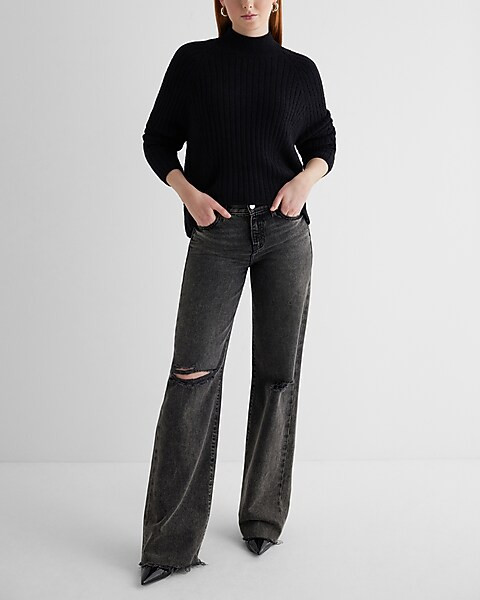 Ribbed Mock Neck Long Sleeve Sweater | Express