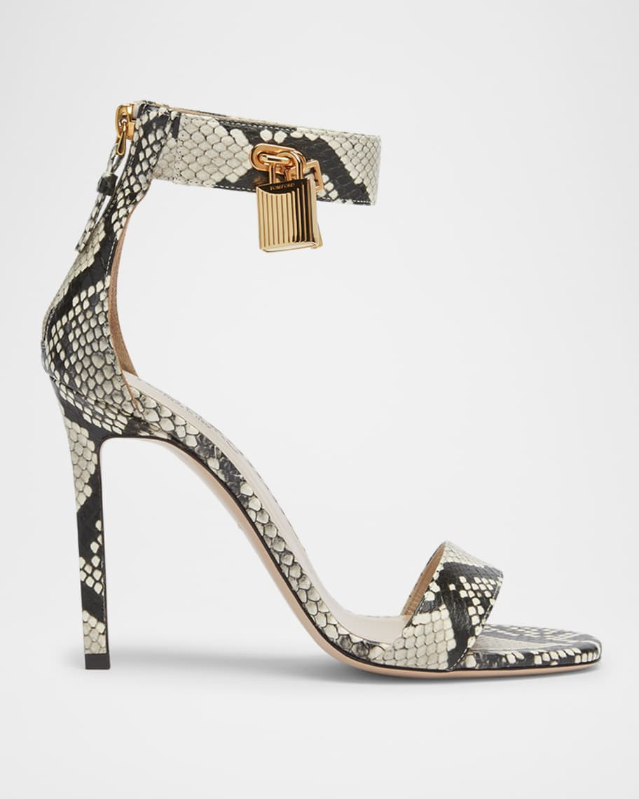 TOM FORD Lock Python Embossed Ankle-Cuff Sandals | Neiman Marcus