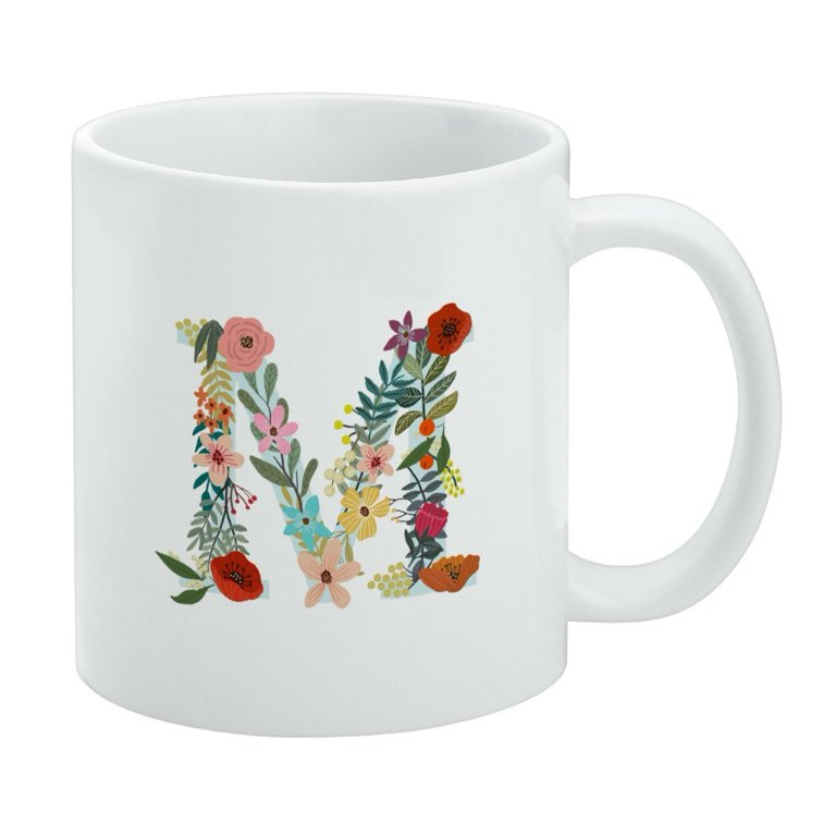 Letter M Floral Monogram Initial White Mug | Walmart (US)