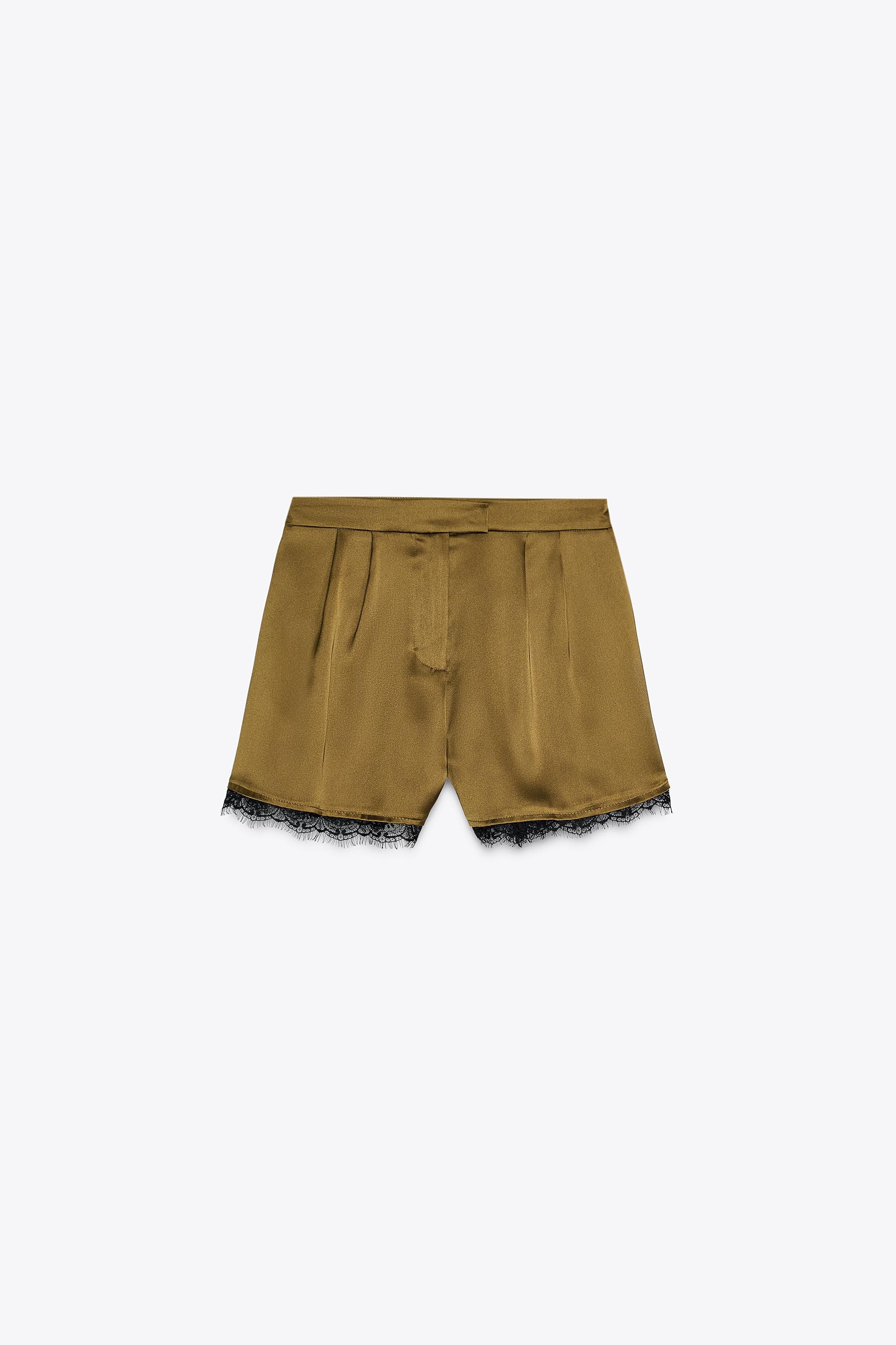 SATIN BERMUDA SHORTS WITH LACE TRIM | Zara UK