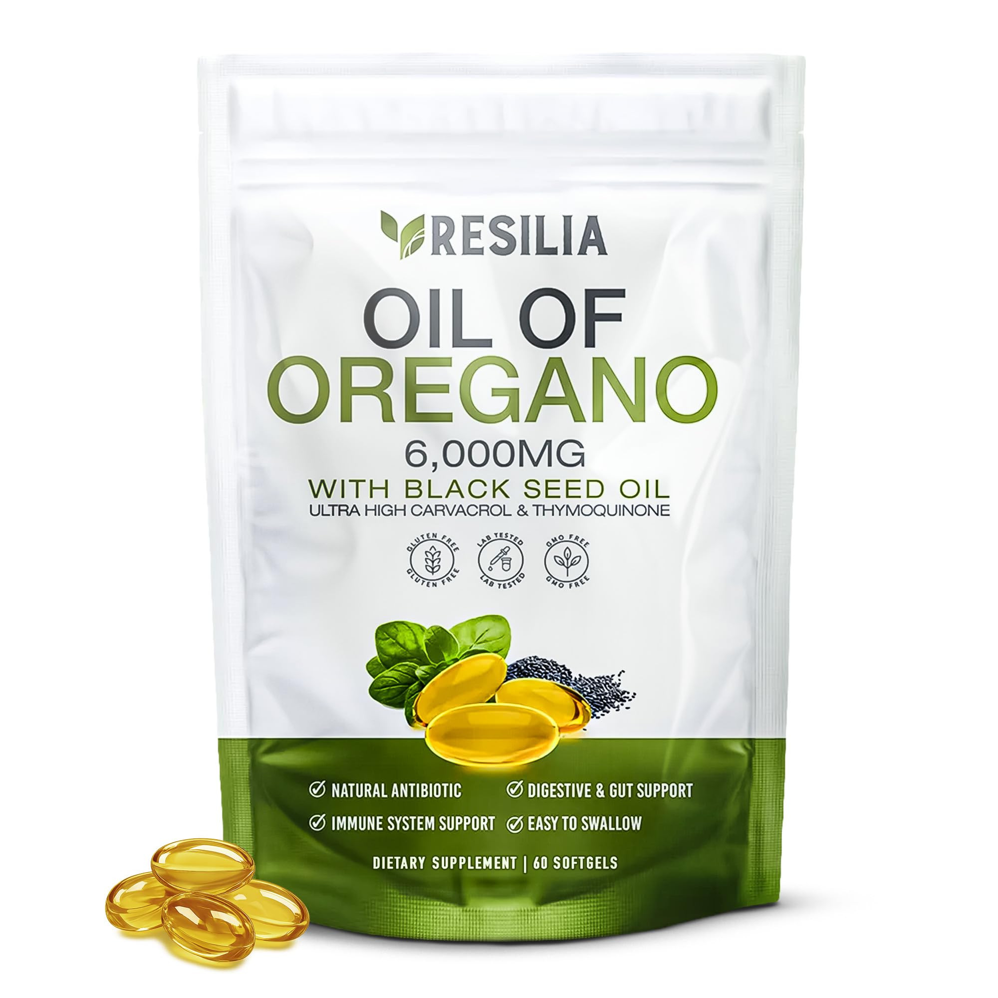 Resilia Softgels with Black Seed Oil 6000mg – Organic Oregano Oil Capsules for Immune & Digesti... | Amazon (US)