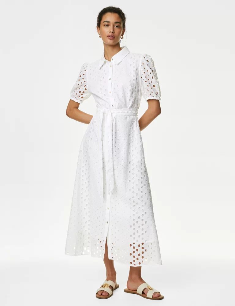 Pure Cotton Broderie Midi Shirt Dress | Marks & Spencer (UK)