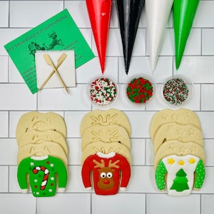 Ugly  Sweater Christmas Cookie Decorating Kit (large cookies) ,**INCLUDES 23 ITEMS** Zoom Party, ... | Etsy (US)