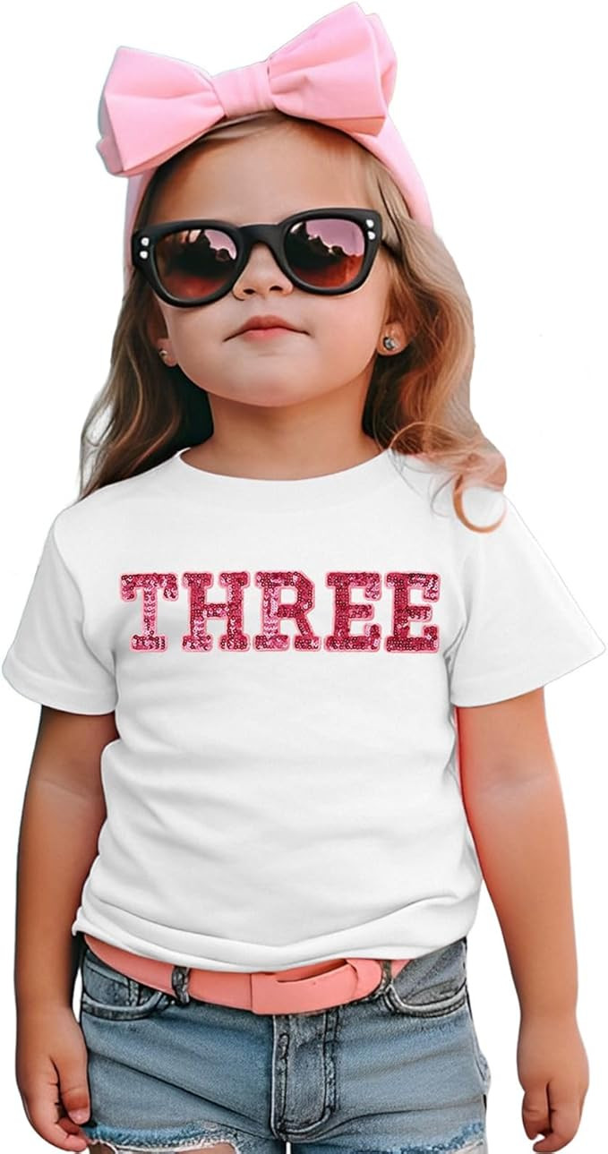 Toddler Baby Girls Birthday Shirt 2nd 3rd 4th 5th Bday Party Tshirt Outfit Sequin Glitter Two-Fiv... | Amazon (US)