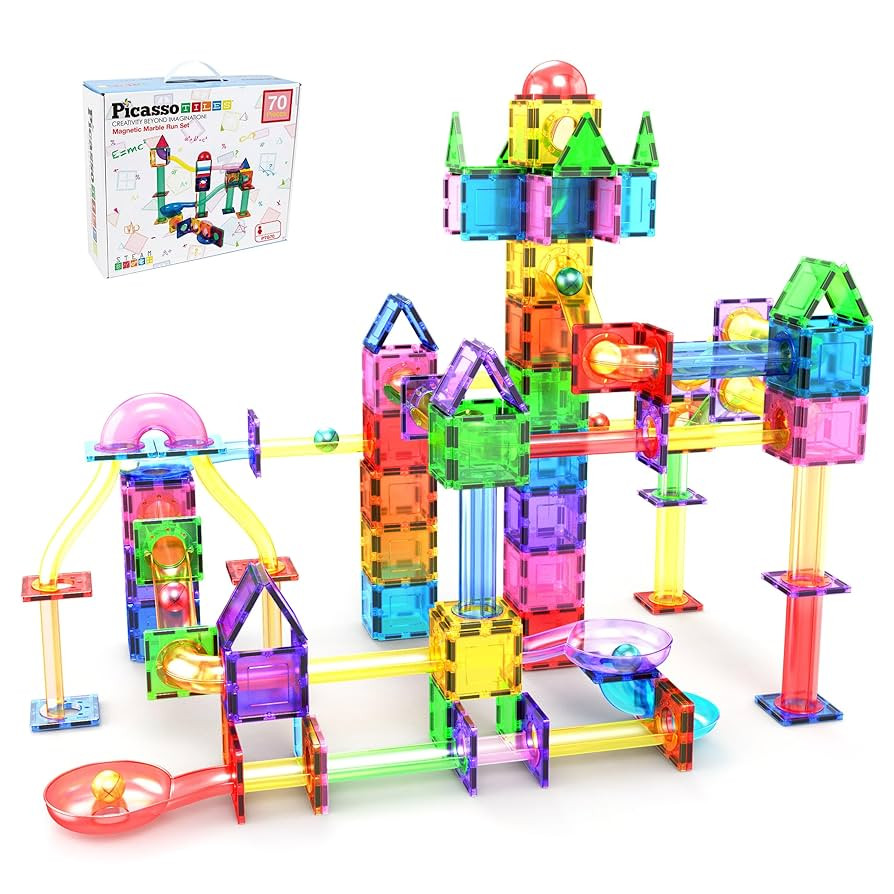 PicassoTiles 70pc Marble Run Magnetic Tiles STEM Set for Kids Ages 3 and Older Magnet Tile Marble... | Amazon (US)
