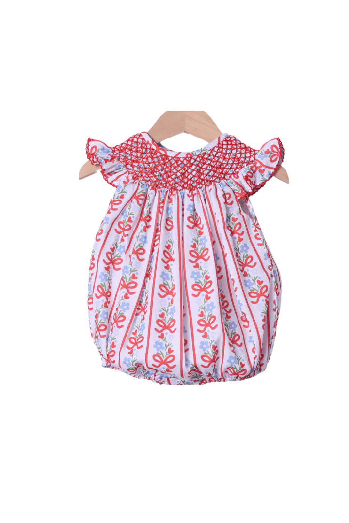 Smocked Heirloom Red and Blue Floral Bubble | The Smocked Flamingo