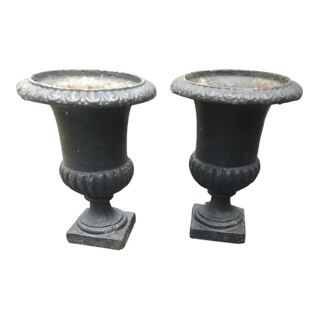 Antique Cast Iron Planters - Set of 2 | Chairish