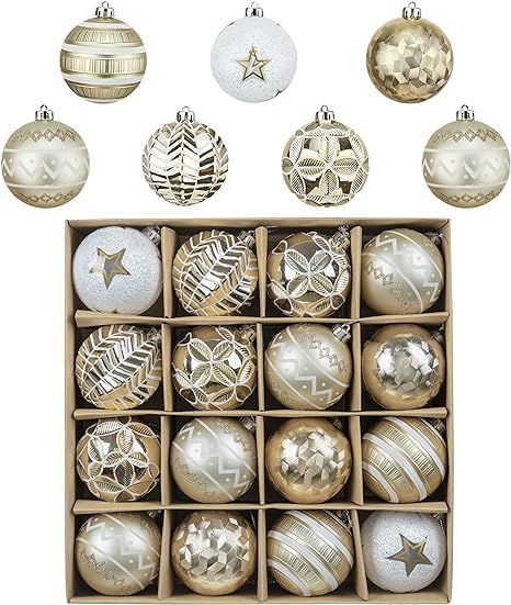 Valery Madelyn 16ct 80mm Elegant Gold and White Christmas Ball Ornaments Decor, Shatterproof Chri... | Amazon (US)