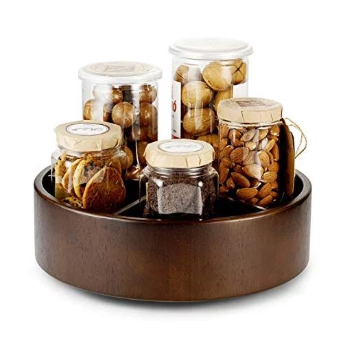 12" Lazy Susan Turntable Wood - Kitchen Turntable Storage Food Bin Container - Divided Spinning O... | Walmart (US)