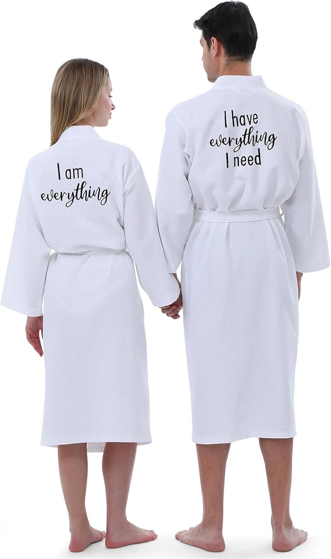 Jecery 2 Pack His and Hers Robes Gifts Cotton Waffle Kimono Embroidered Matching Robes Valentine'... | Amazon (US)
