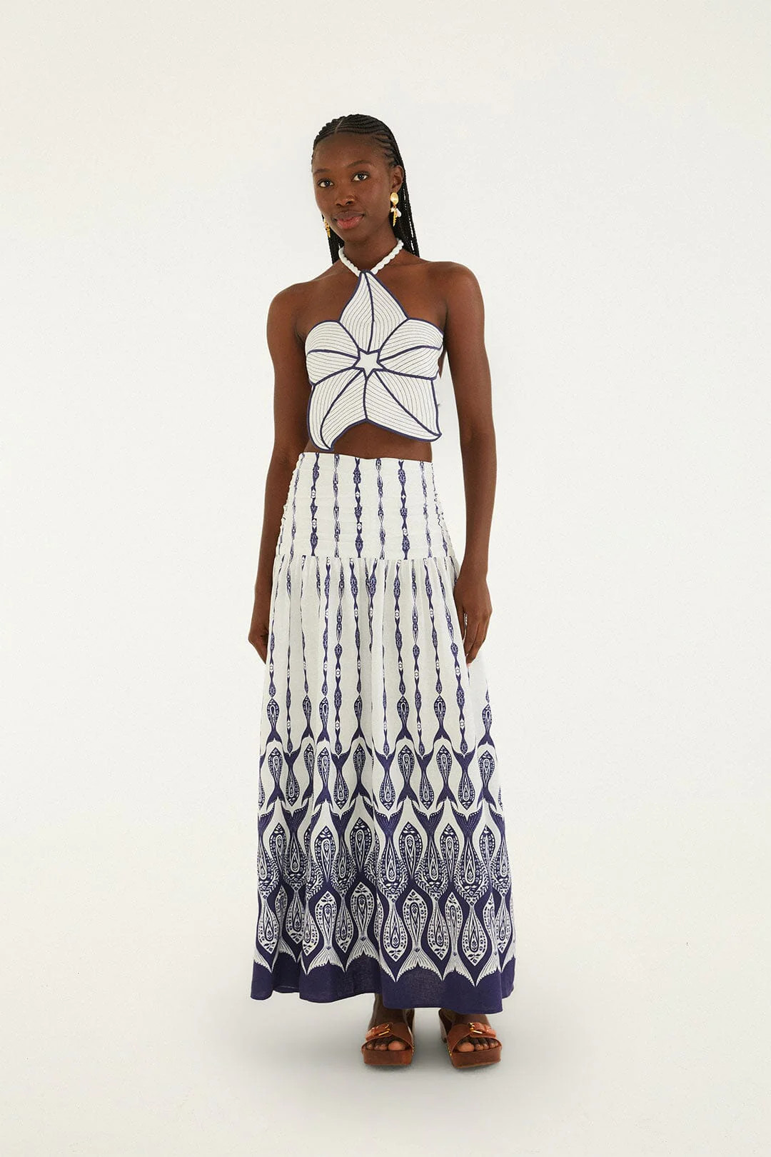 Off-White Fishes Flow Lenzing\u0099 Ecovero\u0099 Euroflax\u0099 Maxi Skirt | FARM Rio | FarmRio (US)