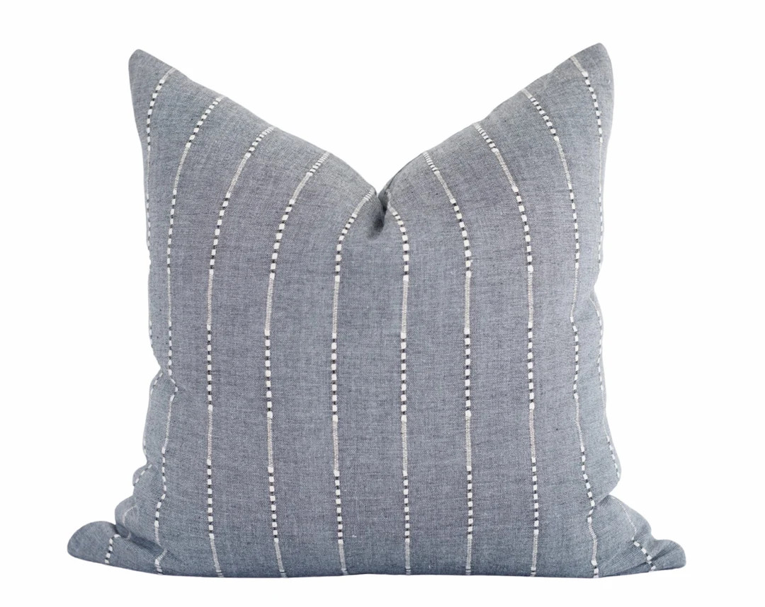 Denim Stripe Pillow Cover, Blue Linen Pillow Covers 18x18, Denim Blue Throw Pillow, Modern Boho P... | Etsy (US)