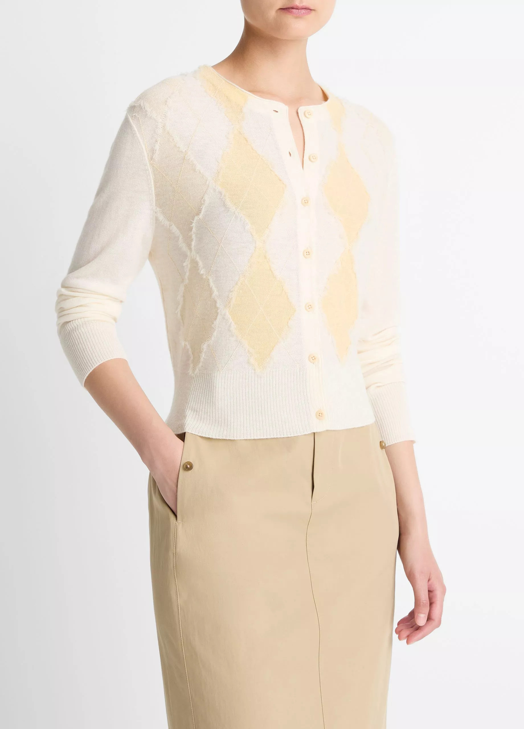Hand-Cut Argyle Wool-Blend Cardigan | Vince LLC