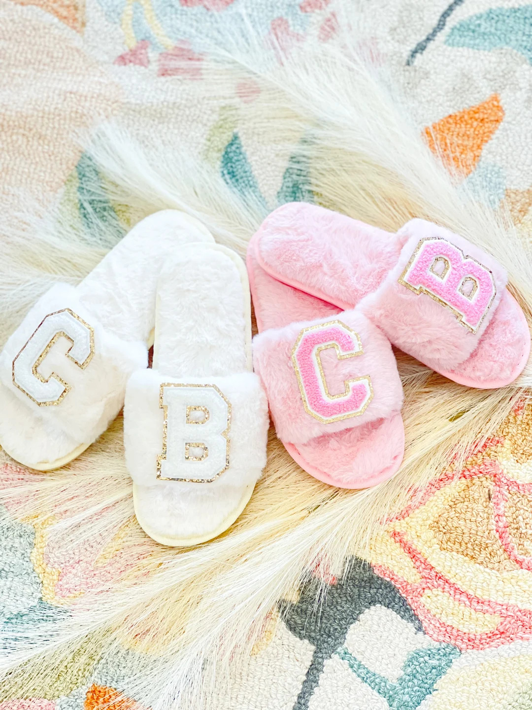 Fuzzy Slippers Personalized with Patches - Bridesmaid Gift | Etsy (US)