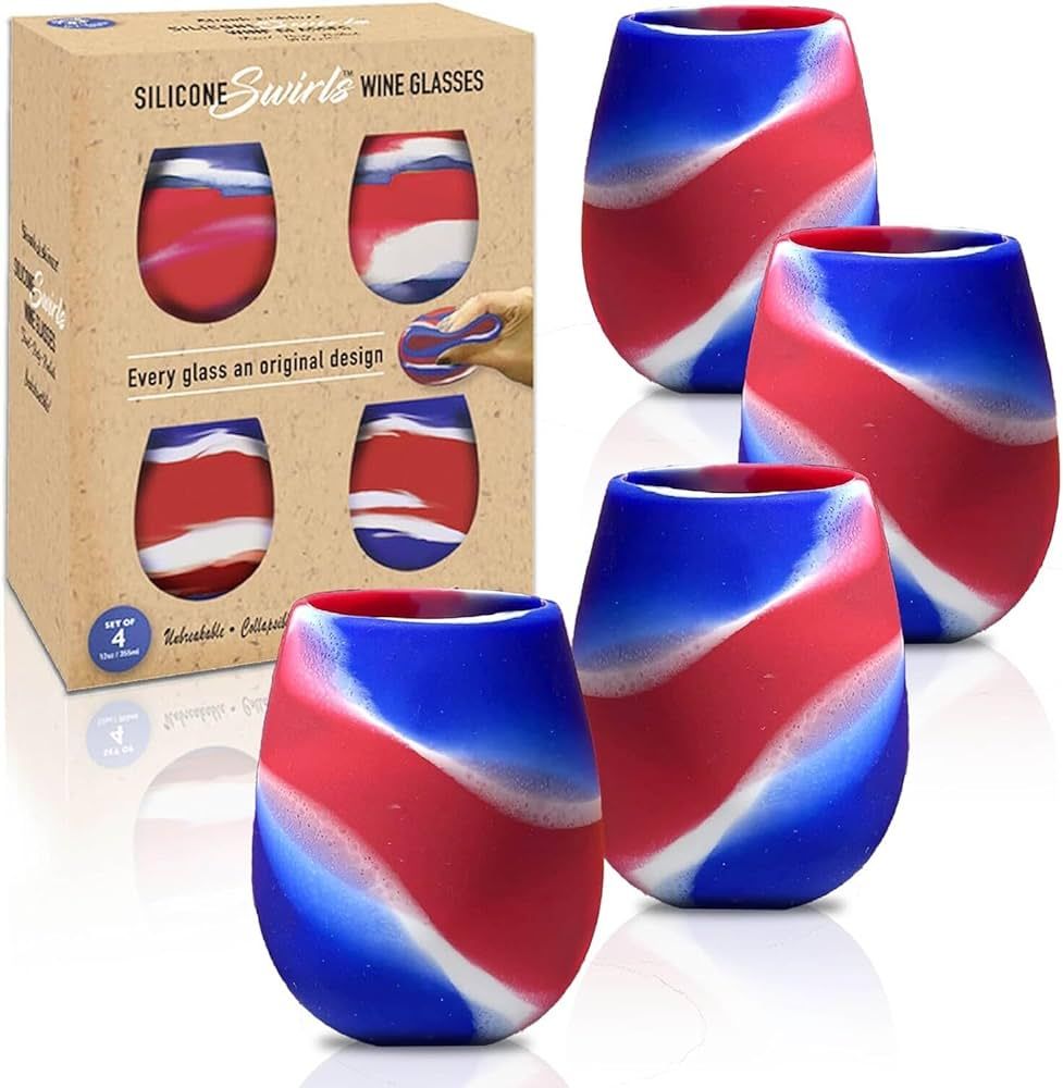 Americana - Unbreakable Silicone Wine Glasses - Tie Dye Set of 4-12oz Shatterproof Wine Tumblers,... | Amazon (US)
