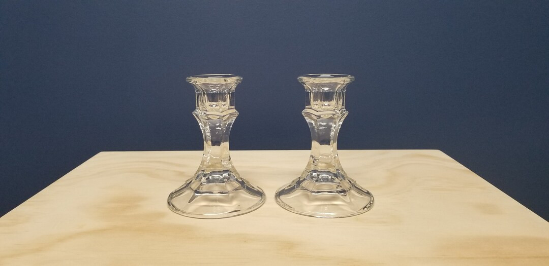 2 Vintage Glass Candlestick Holders for Taper Candles | Etsy (US)